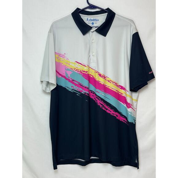 Chubbies Men’s XL Pink Blue White 3-Button Polo Shirt Short Sleeve Golf Vibrant - Picture 1 of 5